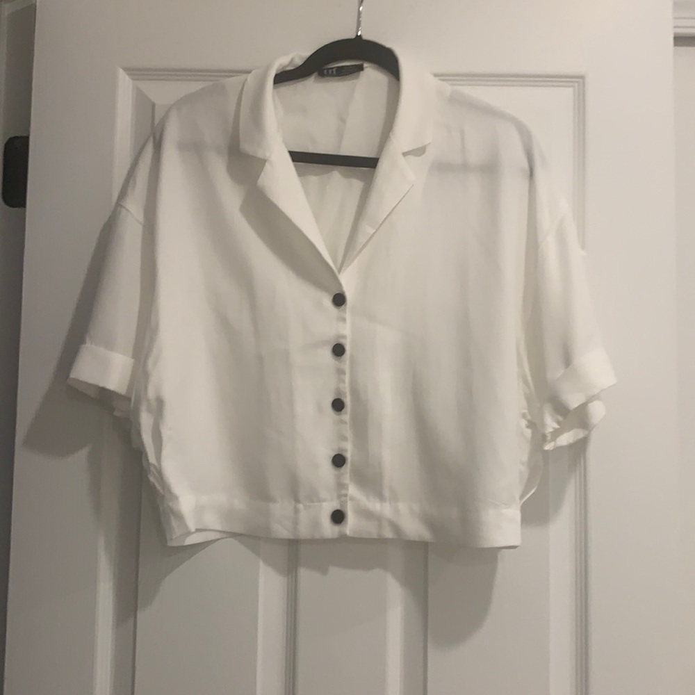 Zara trf collection white blouse with black buttons
